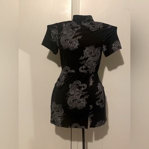 Black Dragon Slit Short Dress
